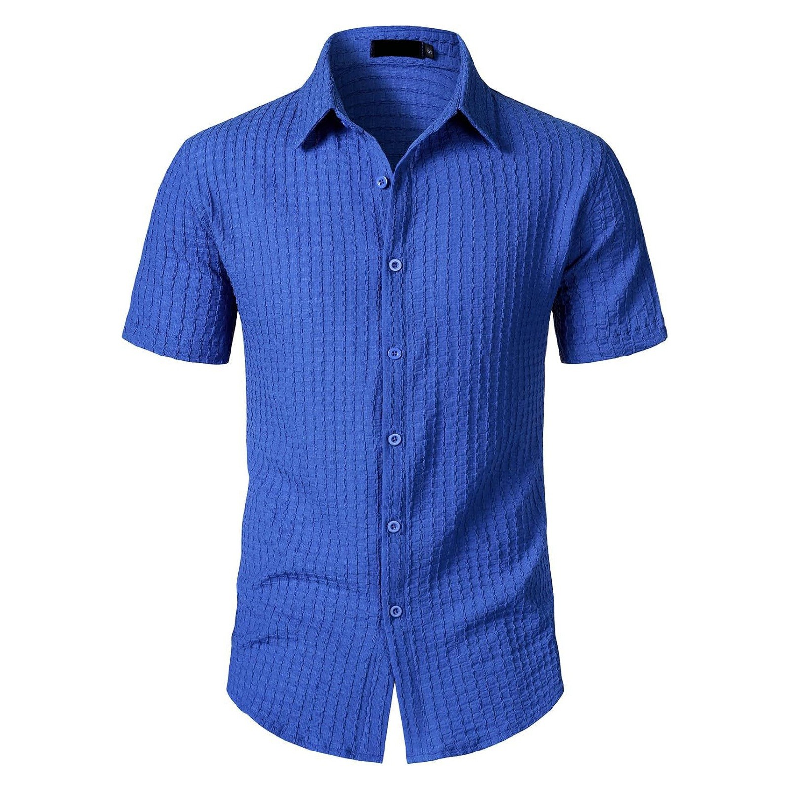 Camisa informal de manga corta a rayas para hombre: cuello abierto, corte holgado, para el verano, diseño resistente a las arrugas y fácil de cuidar